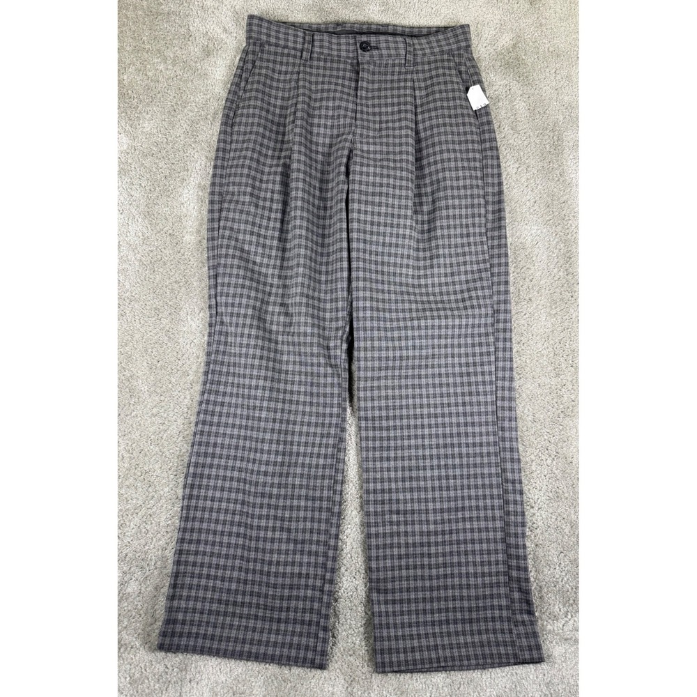 Gap Mens Grey Plaid Pleated Straight Leg Trousers Pants 28x30 813055-03-1